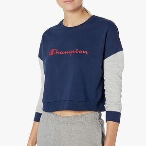 NWT Champion Blue and Gray Cropped Sleep Crewneck Sweatshirt 2XL